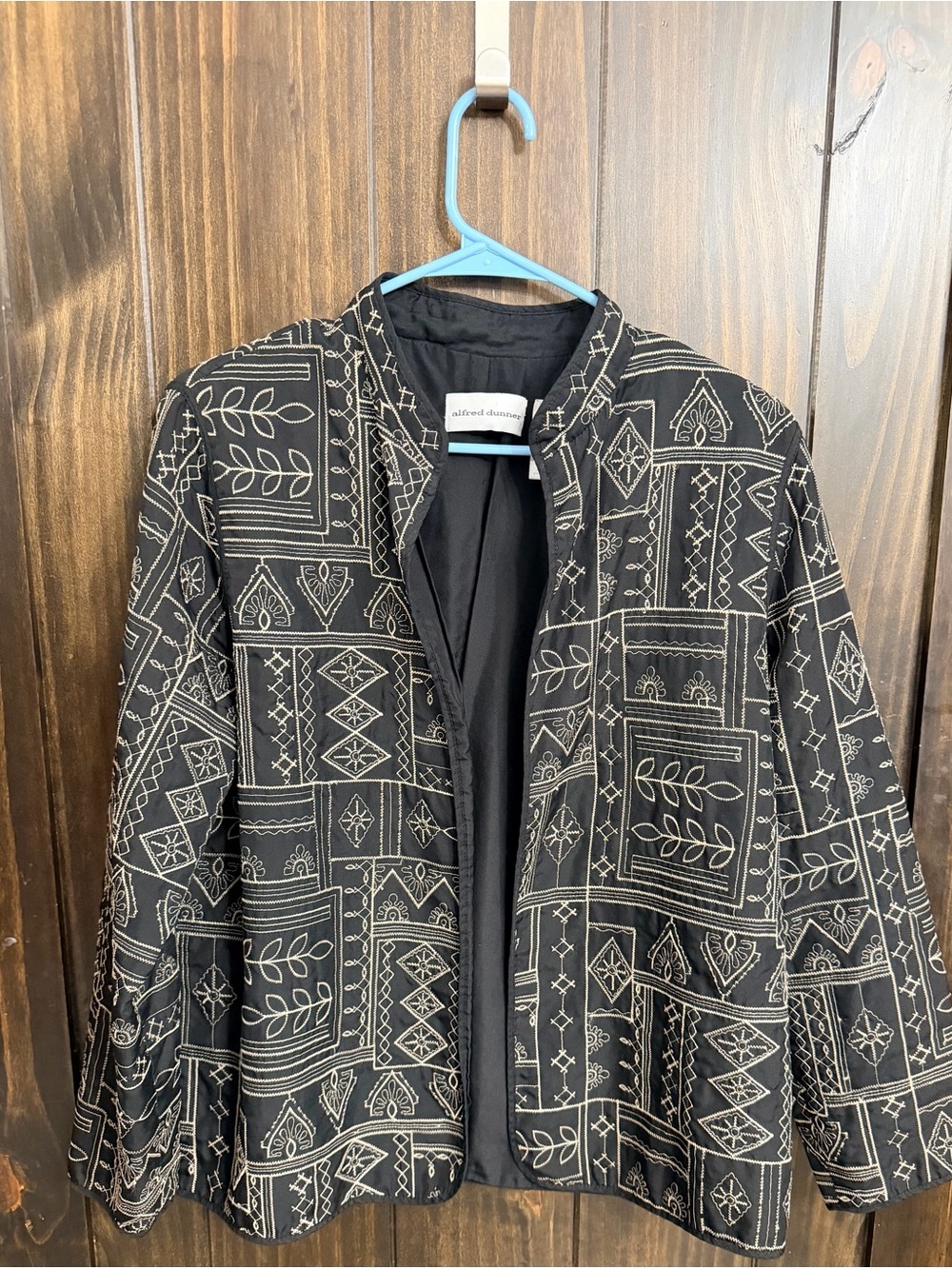 Black Embroidered Geometric Patterned Open Front Jacket - Picture 2 of 6